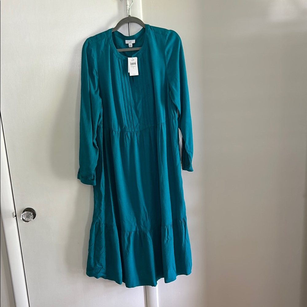 Teal Long-Sleeve Midi Dress
